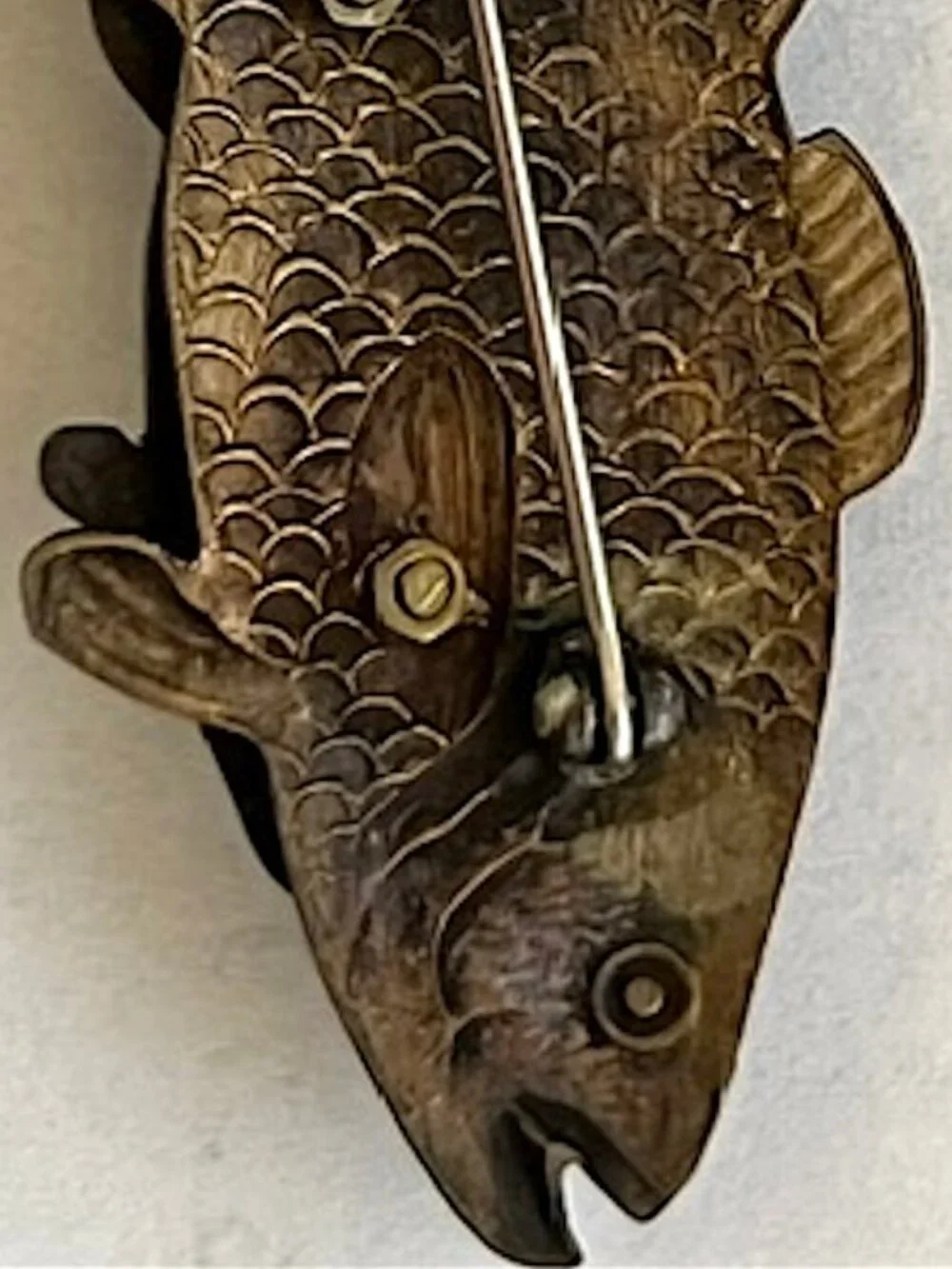 Vintage FISH Brasstone Steampunk Brooch Thomas Mann Style